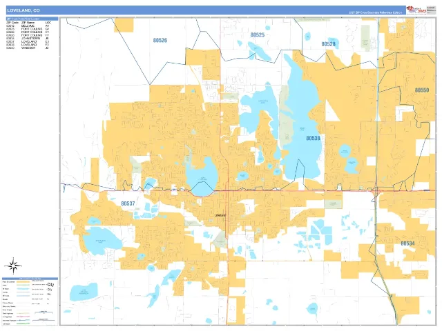 Loveland, CO ZIP Code Wall Map, Business Reference style