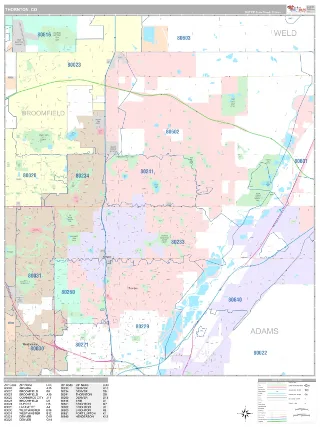 Thornton, CO Classic style ZIP Code wall map