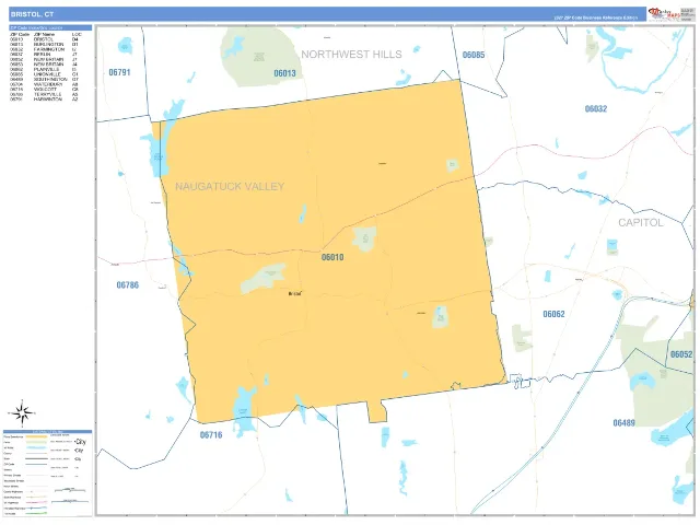 Bristol, CT ZIP Code Wall Map, Business Reference style