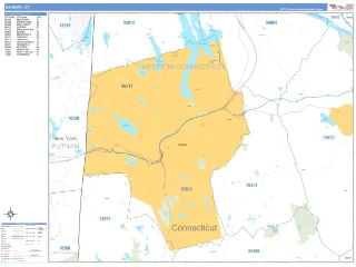 Danbury, CT Business Reference style ZIP Code wall map