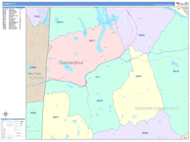 Danbury, CT ZIP Code Wall Map, ColorCast style