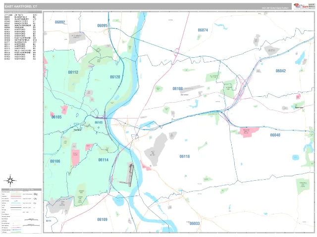 East Hartford, CT ZIP Code Wall Map, Classic style
