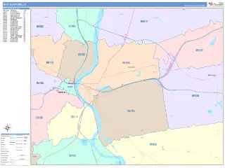 East Hartford, CT ColorCast style ZIP Code wall map