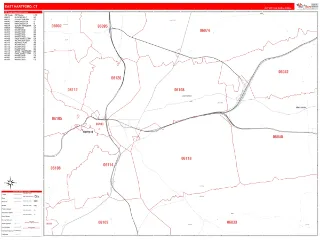 East Hartford, CT RedLine style ZIP Code wall map
