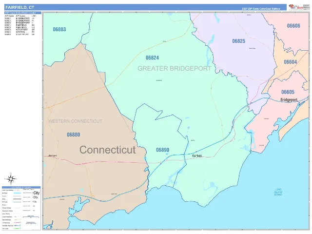 Fairfield, CT ZIP Code Wall Map, ColorCast style