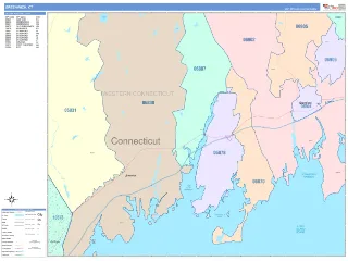 Greenwich, CT ColorCast style ZIP Code wall map