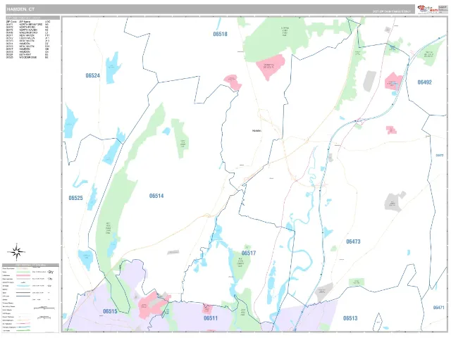 Hamden, CT ZIP Code Wall Map, Classic style