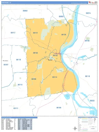 Hartford, CT Business Reference style ZIP Code wall map