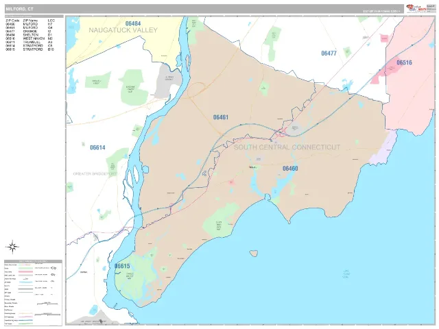 Milford, CT ZIP Code Wall Map, Classic style