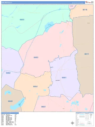New Britain, CT ColorCast style ZIP Code wall map