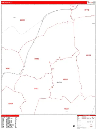 New Britain, CT RedLine style ZIP Code wall map