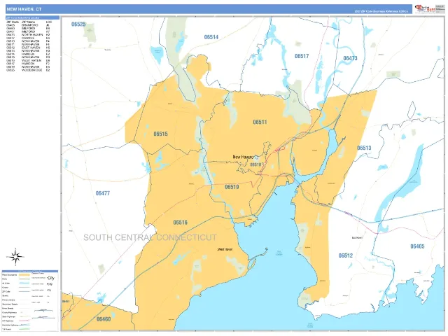 New Haven, CT ZIP Code Wall Map, Business Reference style