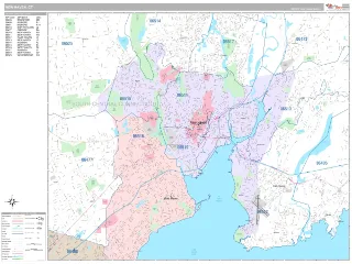 New Haven, CT Classic style ZIP Code wall map