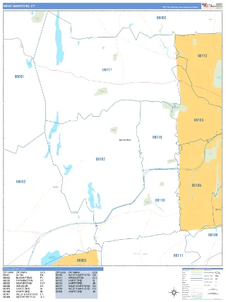 West Hartford, CT Business Reference style ZIP Code wall map