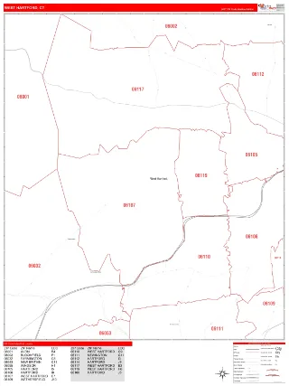 West Hartford, CT RedLine style ZIP Code wall map
