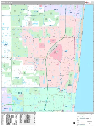 Boca Raton, FL Classic style ZIP Code wall map