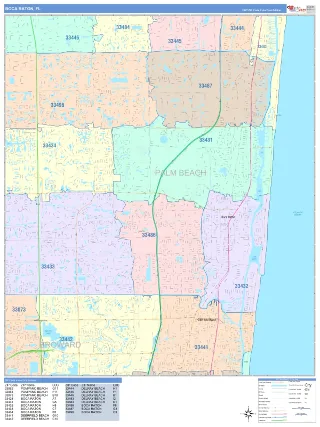Boca Raton, FL ColorCast style ZIP Code wall map