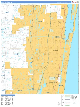 Boynton Beach, FL Business Reference style ZIP Code wall map