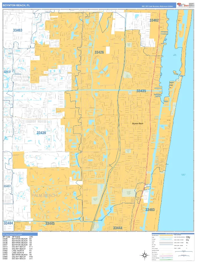 Boynton Beach, FL ZIP Code Wall Map, Business Reference style