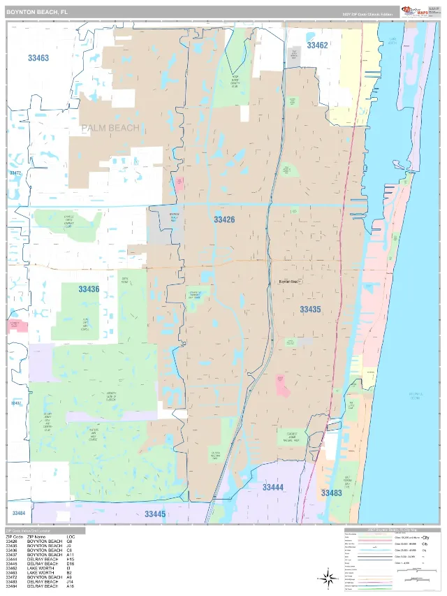 Boynton Beach, FL ZIP Code Wall Map, Classic style