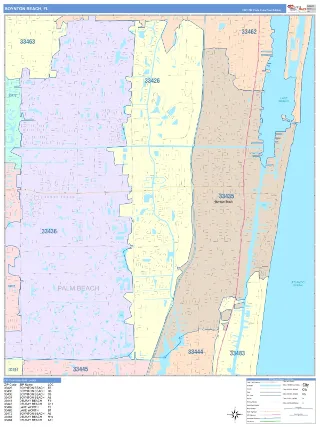 Boynton Beach, FL ColorCast style ZIP Code wall map