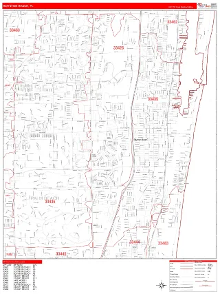 Boynton Beach, FL RedLine style ZIP Code wall map