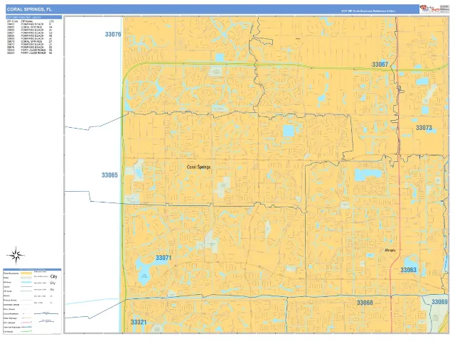 Coral Springs, FL ZIP Code Wall Map, Business Reference style