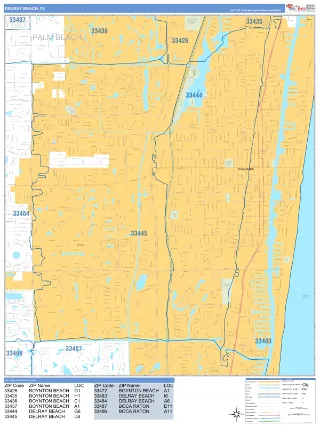Delray Beach, FL Business Reference style ZIP Code wall map
