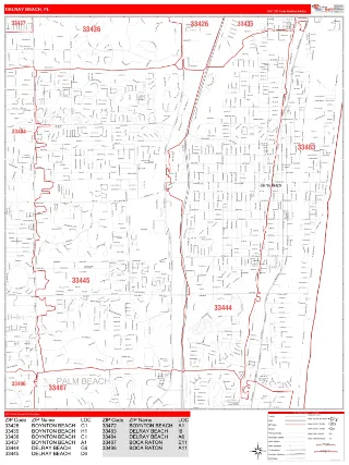Delray Beach, FL RedLine style ZIP Code wall map