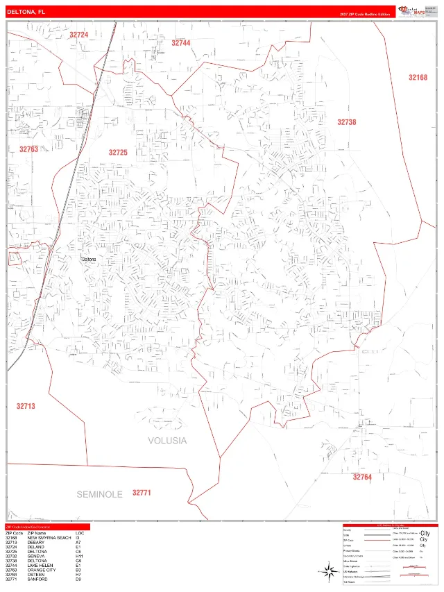 Deltona, FL ZIP Code Wall Map, RedLine style