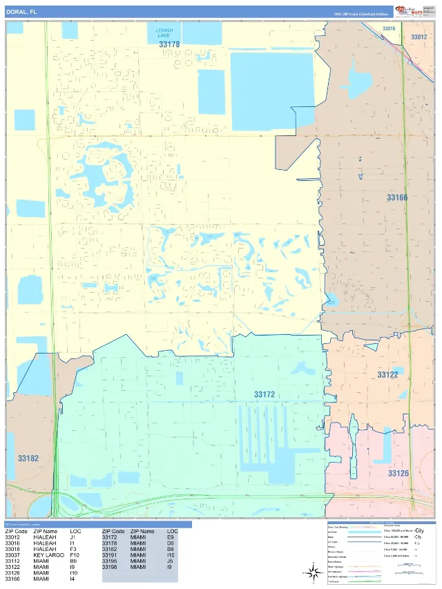 Doral, FL ZIP Code Wall Map, ColorCast style