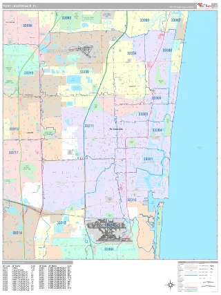 Fort Lauderdale, FL Classic style ZIP Code wall map
