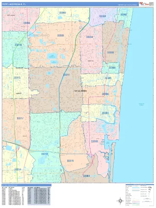 Fort Lauderdale, FL ColorCast style ZIP Code wall map