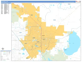 Gainesville, FL Business Reference style ZIP Code wall map