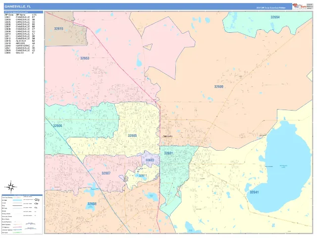 Gainesville, FL ZIP Code Wall Map, ColorCast style