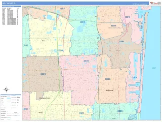 Hollywood, FL ColorCast style ZIP Code wall map