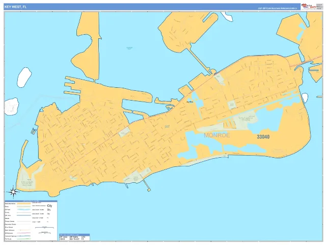 Key West, FL ZIP Code Wall Map, Business Reference style