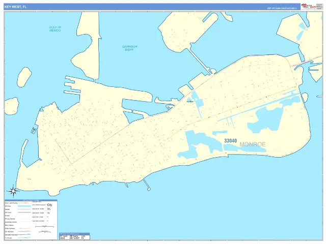 Key West, FL ZIP Code Wall Map, ColorCast style