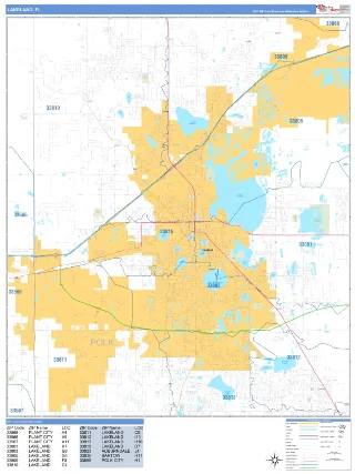 Lakeland, FL Business Reference style ZIP Code wall map
