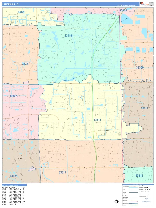 Lauderhill, FL ZIP Code Wall Map, ColorCast style