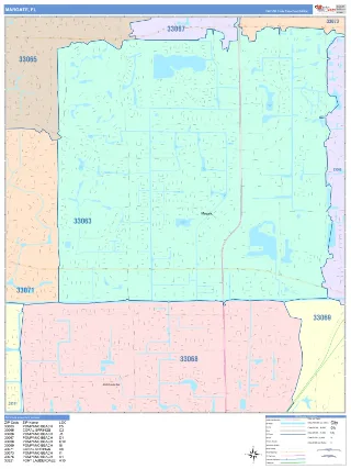 Margate, FL ColorCast style ZIP Code wall map