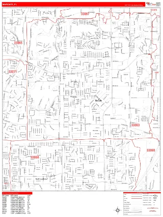 Margate, FL RedLine style ZIP Code wall map