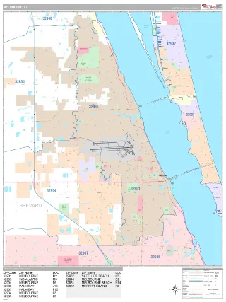 Melbourne, FL Classic style ZIP Code wall map