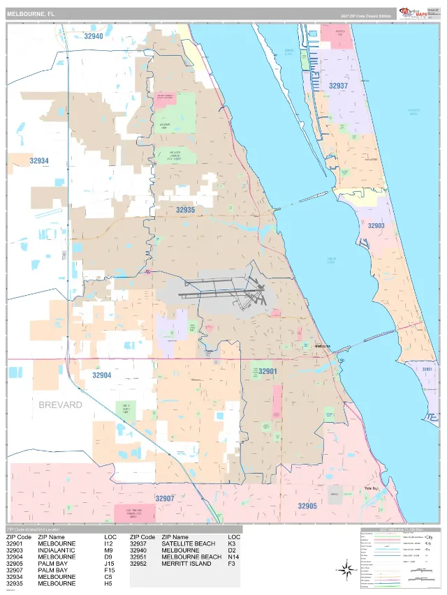 Melbourne, FL ZIP Code Wall Map, Classic style