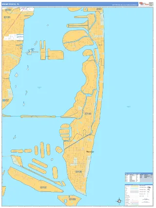 Miami Beach, FL Business Reference style ZIP Code wall map