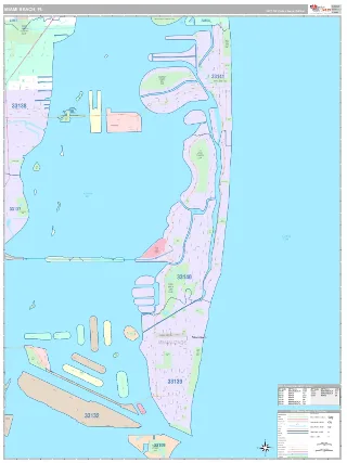 Miami Beach, FL Classic style ZIP Code wall map