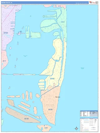 Miami Beach, FL ColorCast style ZIP Code wall map