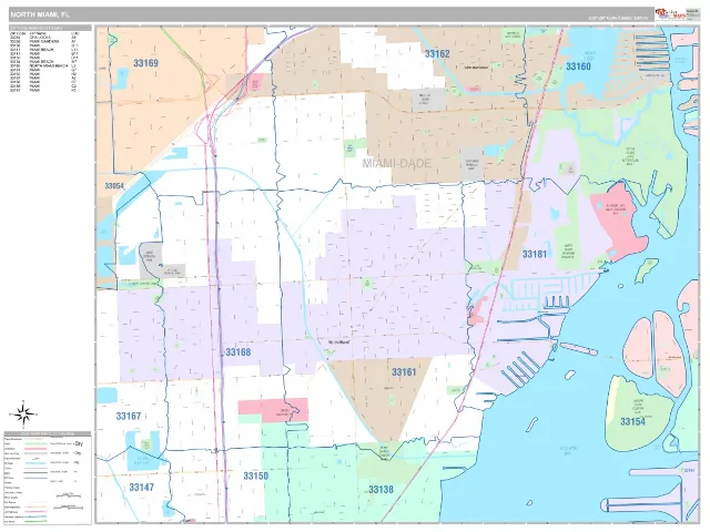 North Miami, FL ZIP Code Wall Map, Classic style
