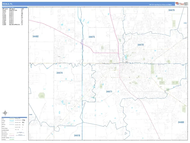 Ocala, FL ZIP Code Wall Map, Business Reference style