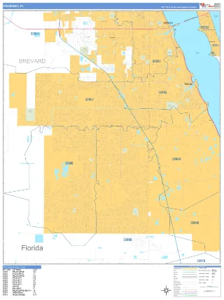 Palm Bay, FL Business Reference style ZIP Code wall map